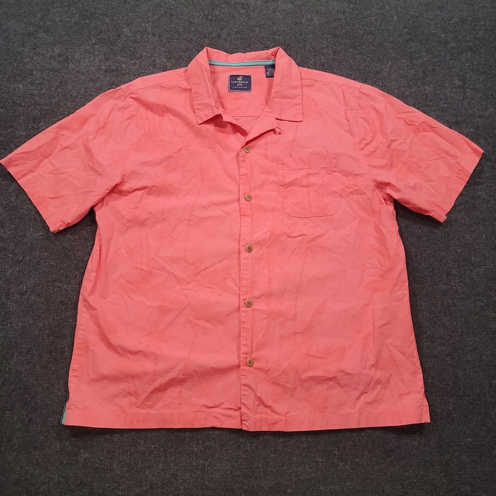 Caribbean Joe‎ Men Button Front Shirt XL Coral Short Sleeve Cotton